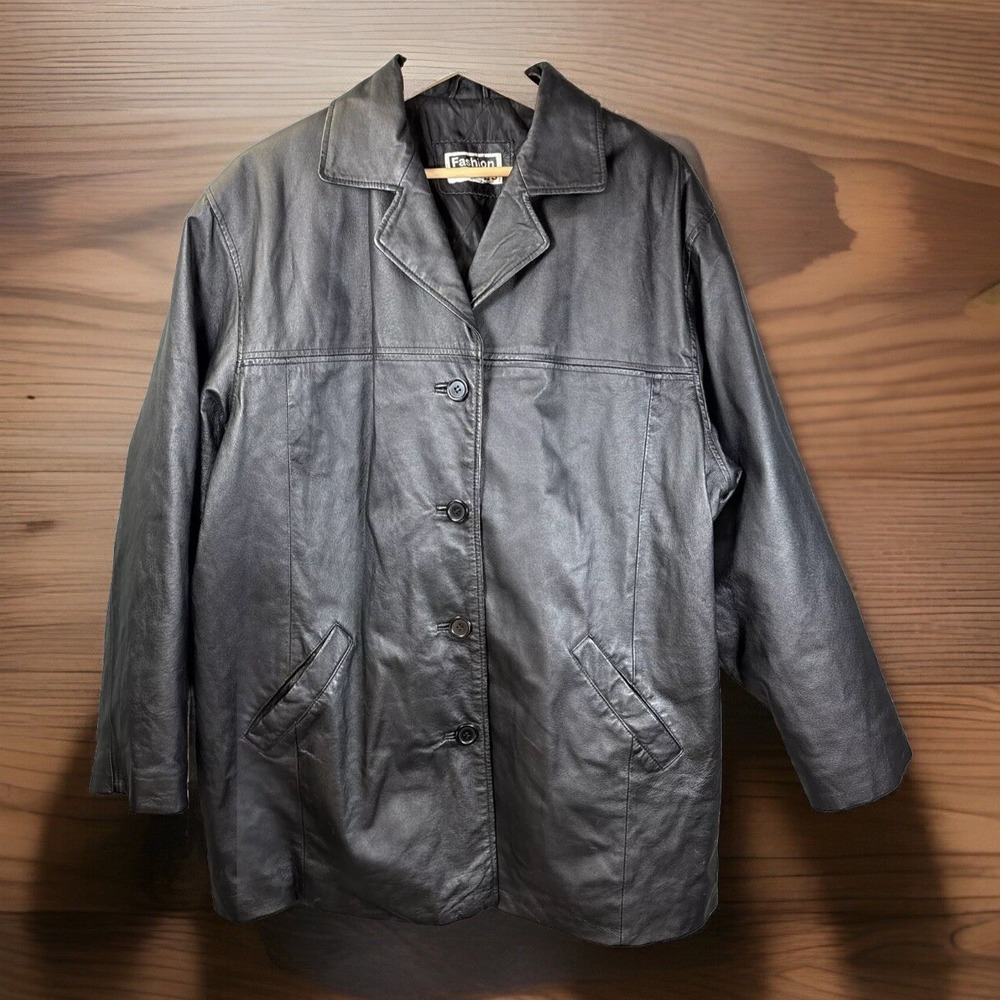 Vintage Black Leather Driving Car Coat Womens 1X Jacket - Picture 3 of 9
